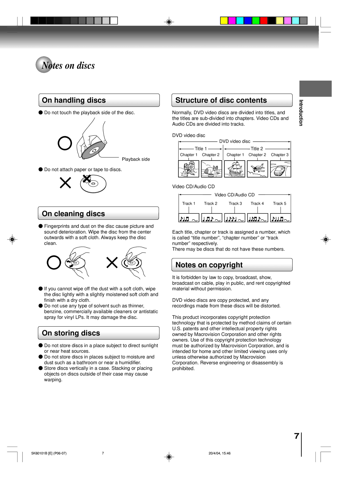 Toshiba MD14FP1 owner manual On handling discs, On cleaning discs, Structure of disc contents, On storing discs 