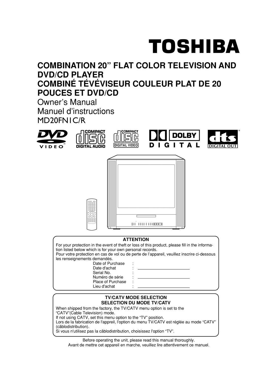 Toshiba MD20FN1C/R owner manual 