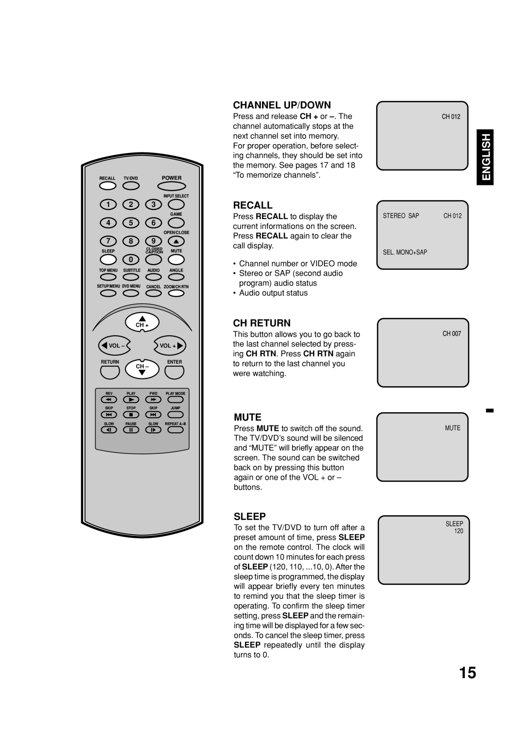 Toshiba MD20FN1C/R owner manual Channel UP/DOWN 