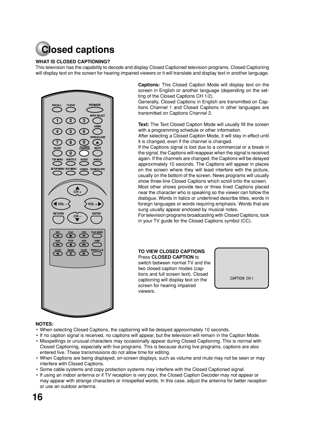 Toshiba MD20FN1C/R owner manual Closed captions, What is Closed CAPTIONING? 