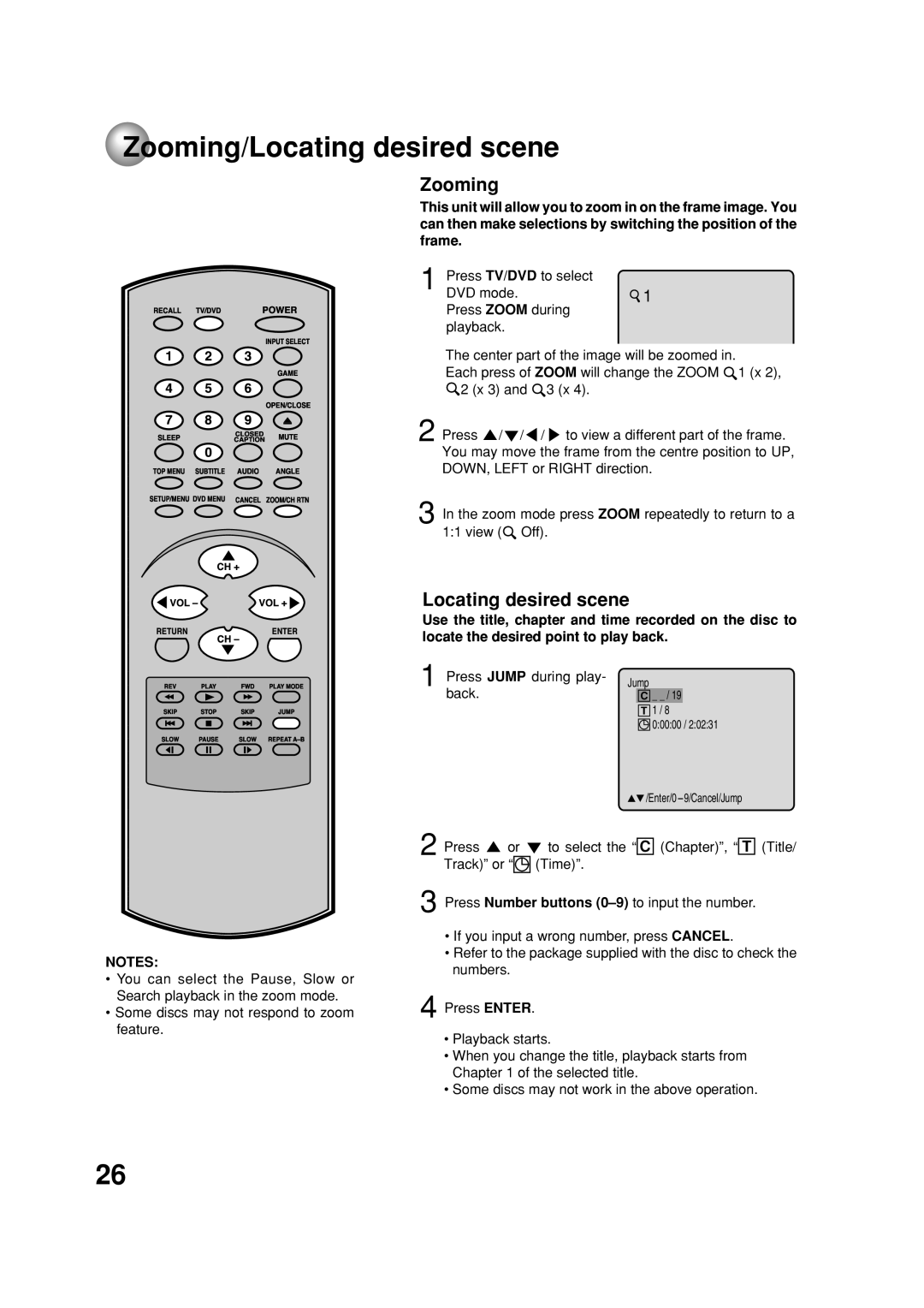 Toshiba MD20FN1C/R owner manual Zooming/Locating desired scene 