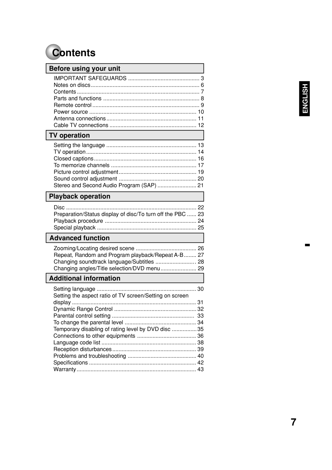 Toshiba MD20FN1C/R owner manual Contents 