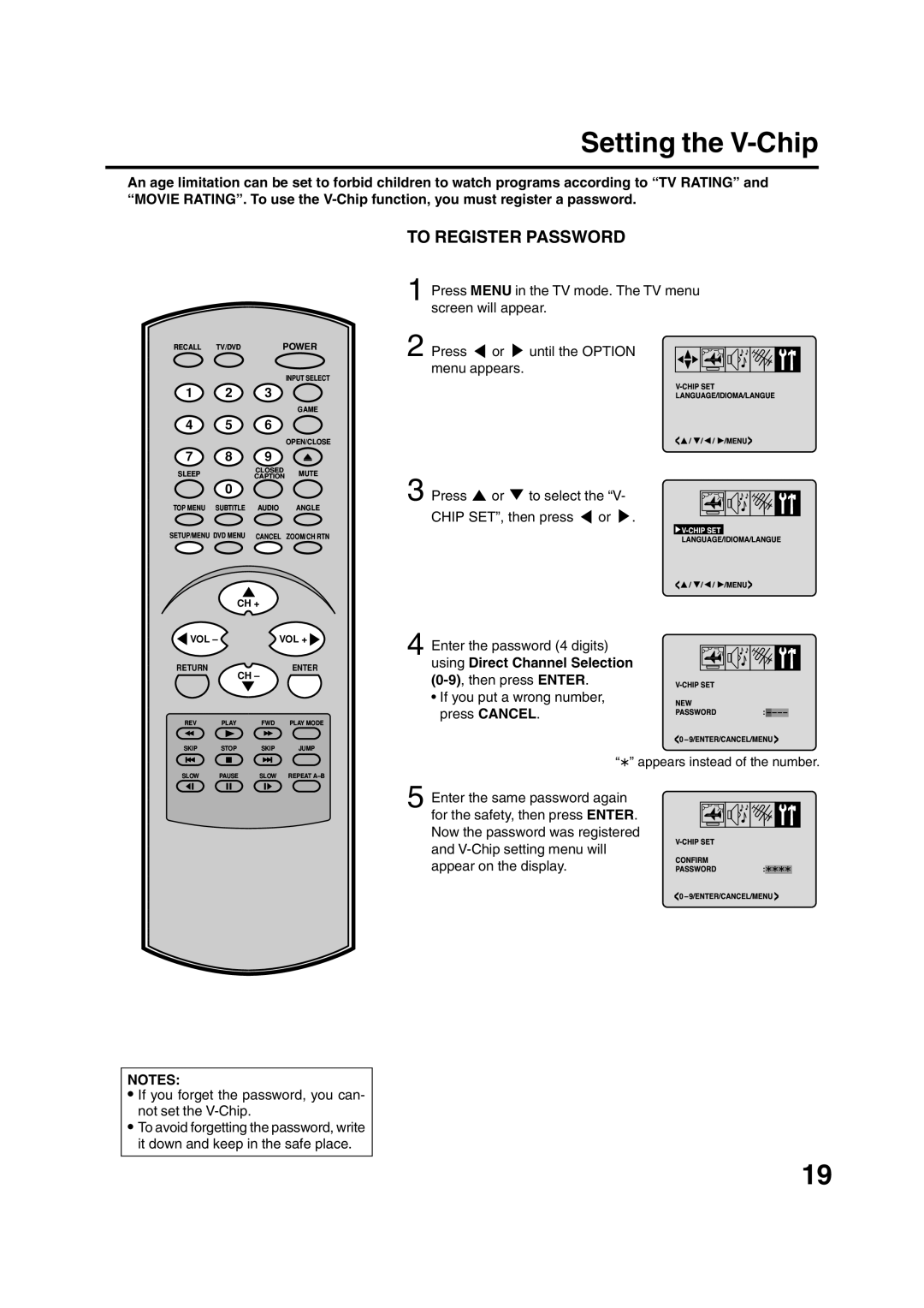 Toshiba MD20FN1/R owner manual Setting the V-Chip, Using Direct Channel Selection 