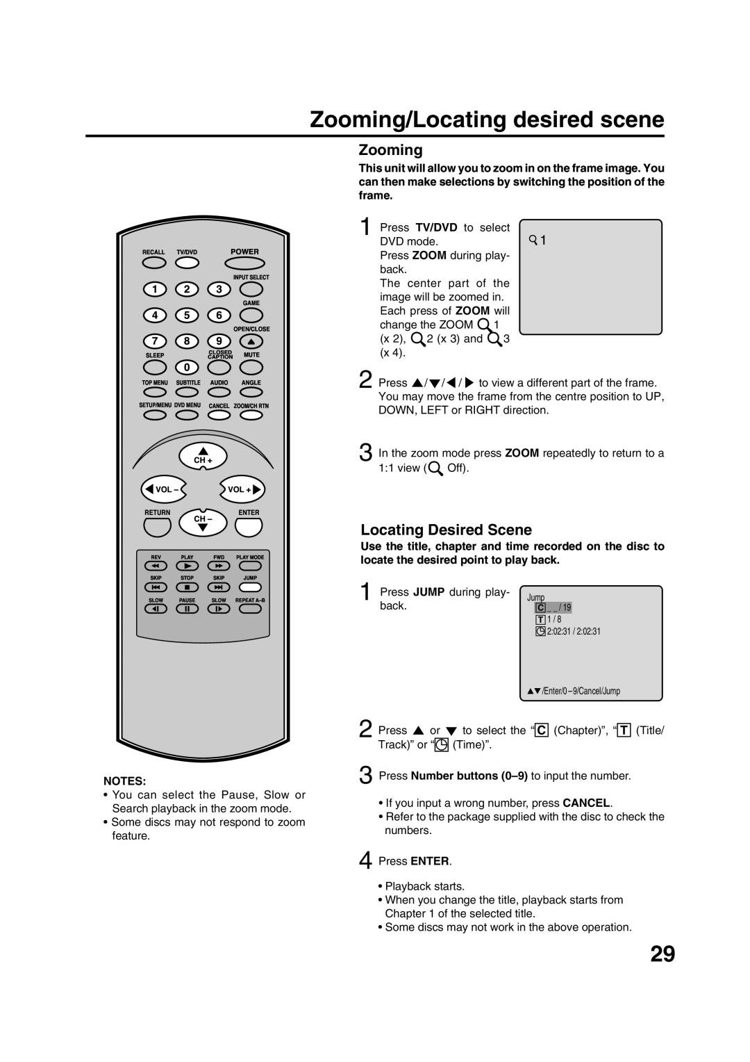 Toshiba MD20FN1/R owner manual Zooming/Locating desired scene, Locating Desired Scene 