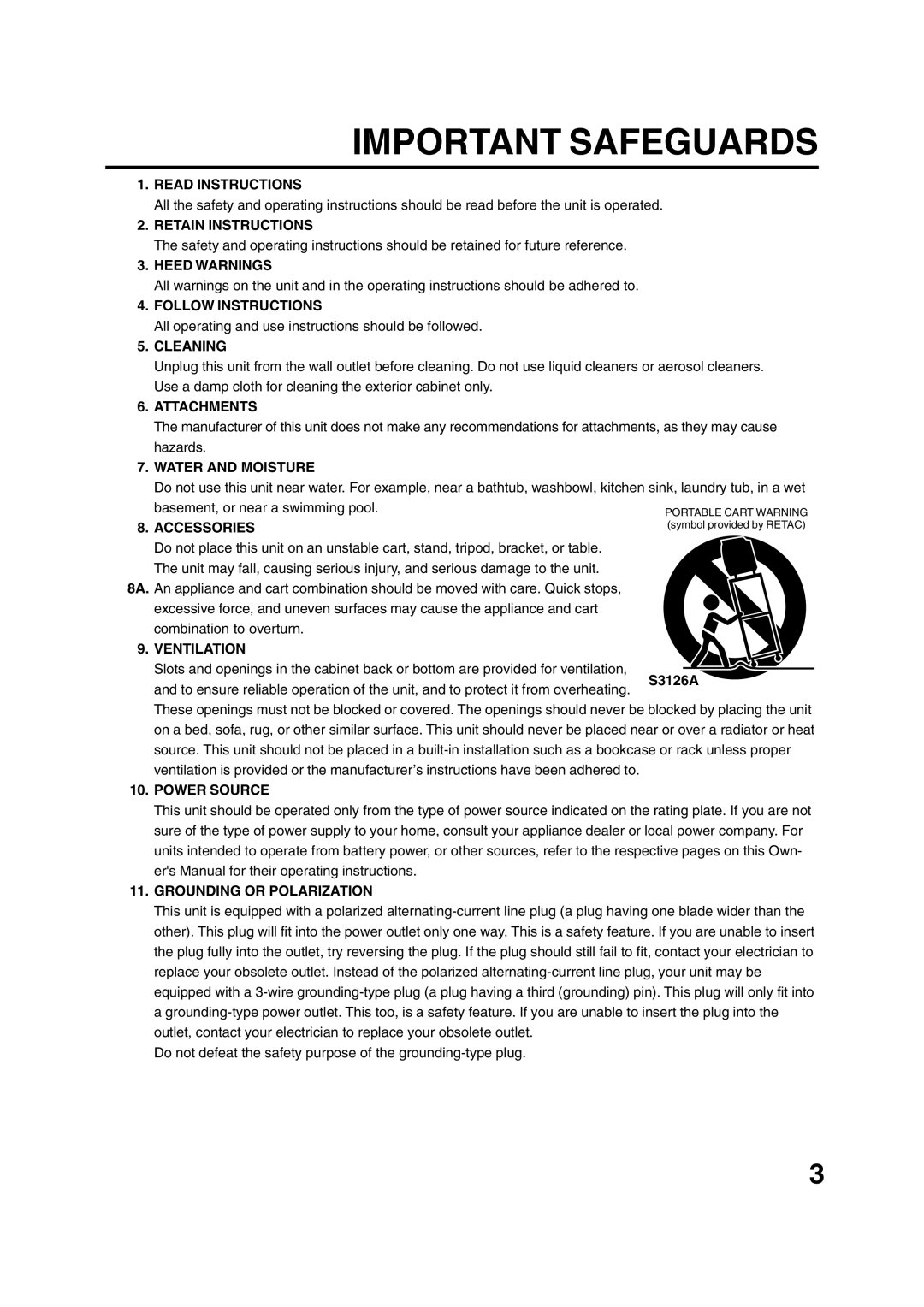 Toshiba MD20FN1/R Read Instructions, Retain Instructions, Heed Warnings, Follow Instructions, Cleaning, Attachments 