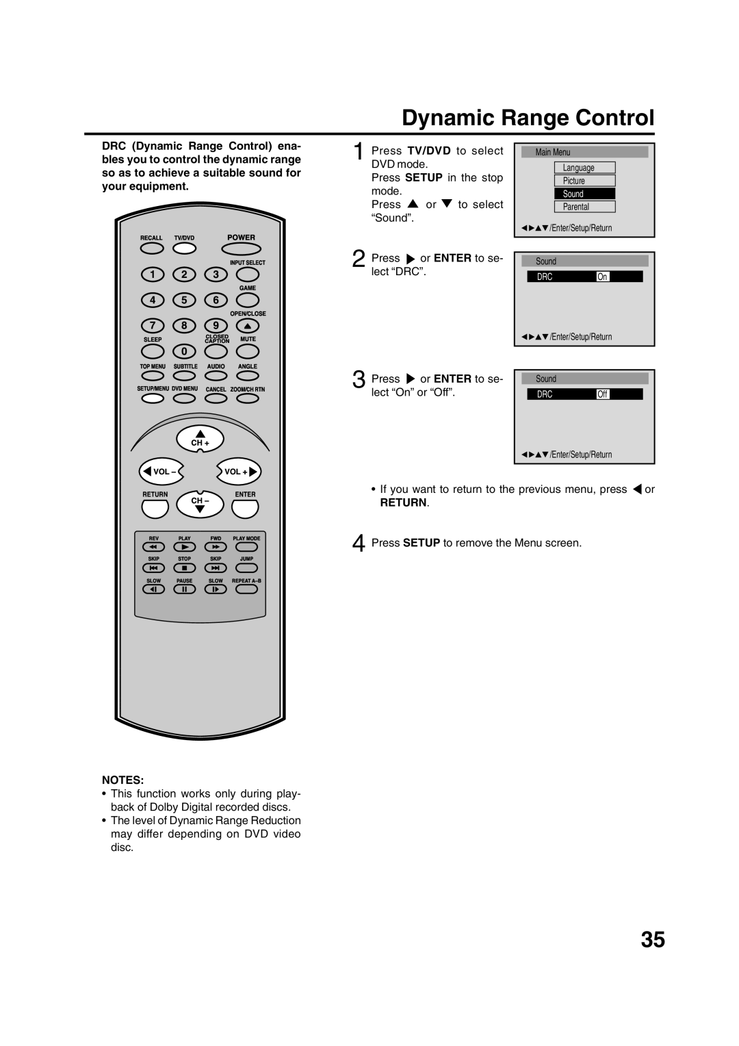 Toshiba MD20FN1/R owner manual Dynamic Range Control, Game 