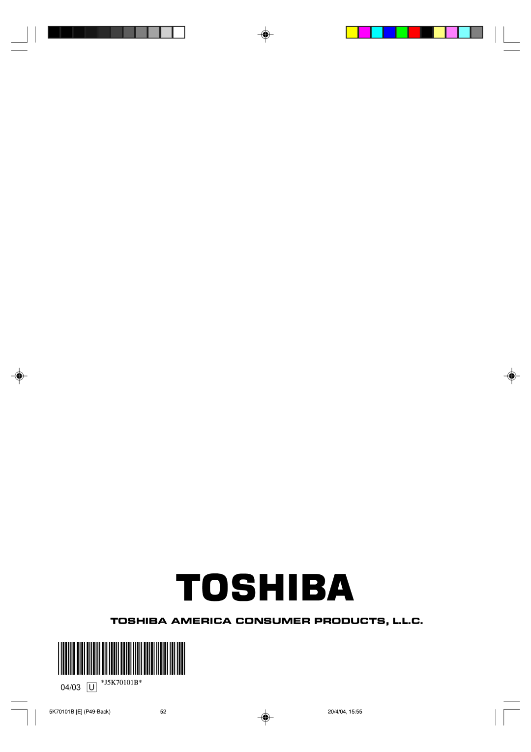 Toshiba MD20FP1 owner manual 04/03 U 