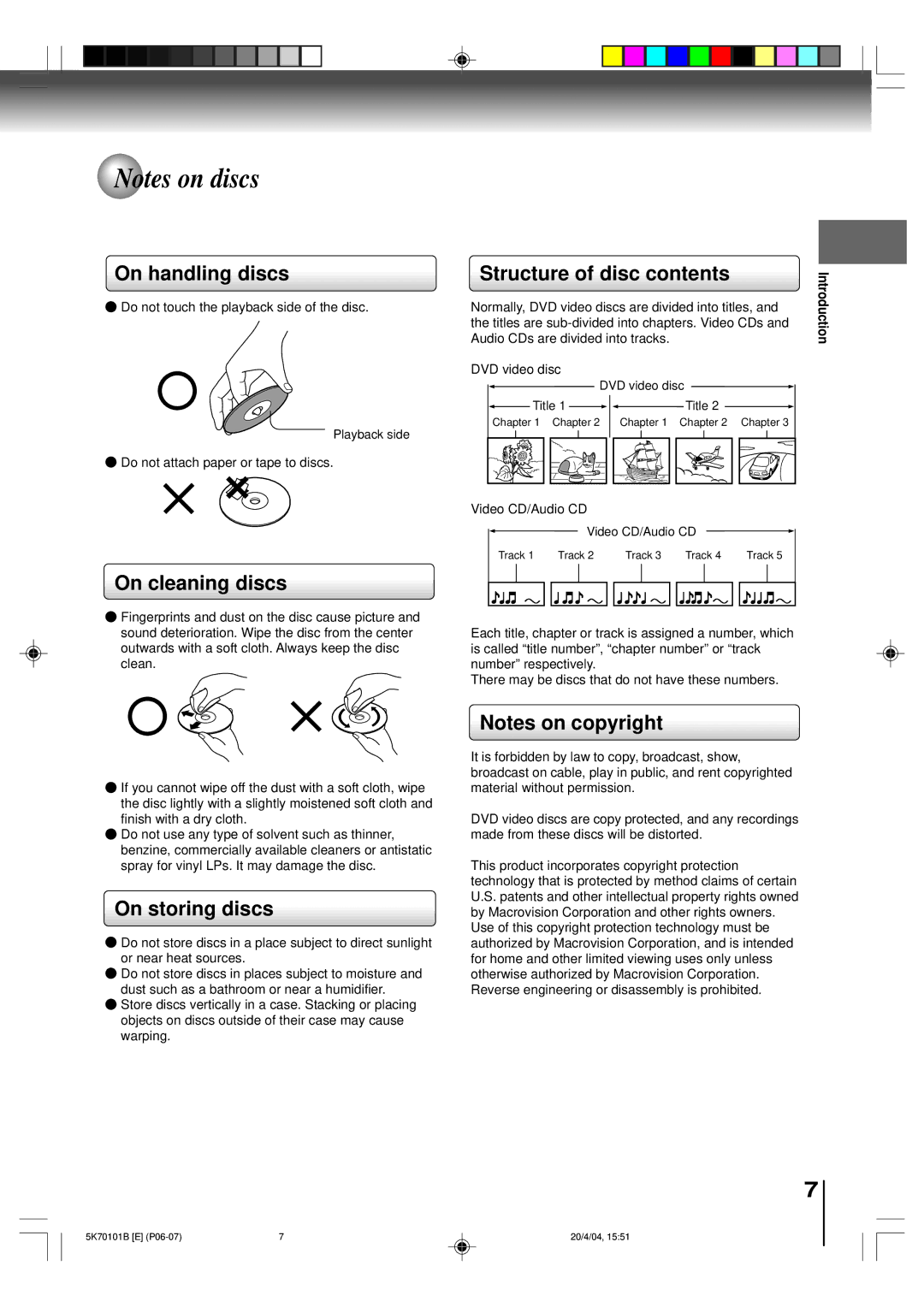 Toshiba MD20FP1 owner manual On handling discs, On cleaning discs, Structure of disc contents, On storing discs 