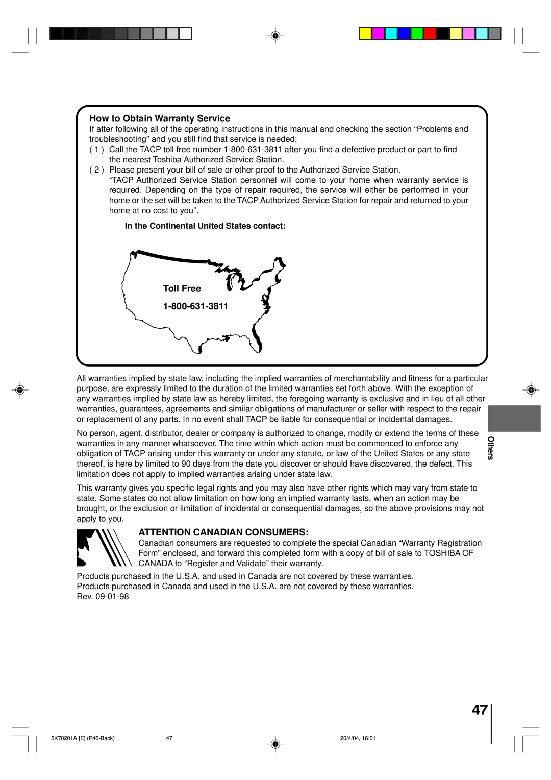 Toshiba MD20FP3 owner manual How to Obtain Warranty Service, Continental United States contact 