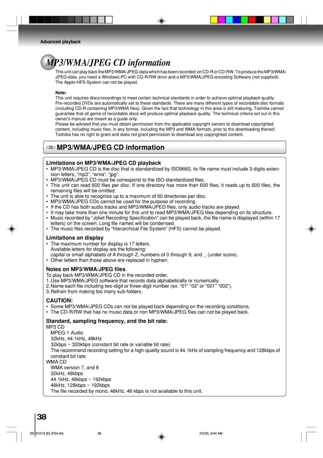 Toshiba MD24F51, MD20F51 owner manual CD MP3/WMA/JPEG CD information 