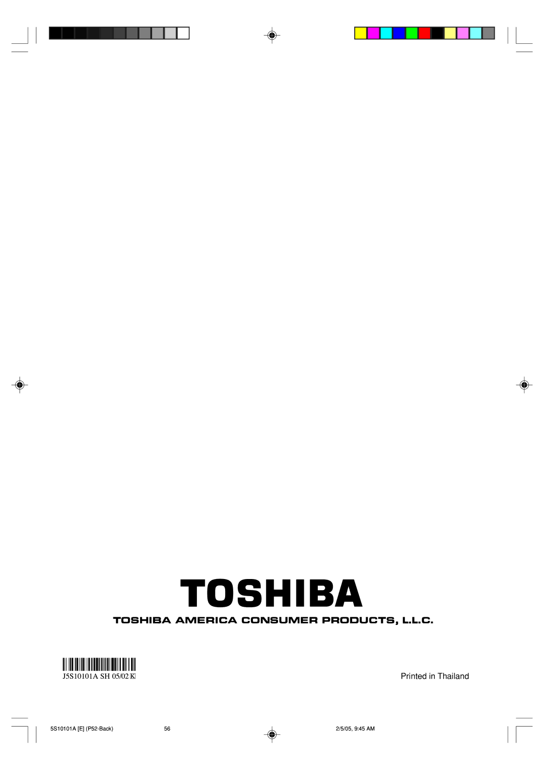 Toshiba MD24F51, MD20F51 owner manual 5S10101A E P52-Back 05, 945 AM 