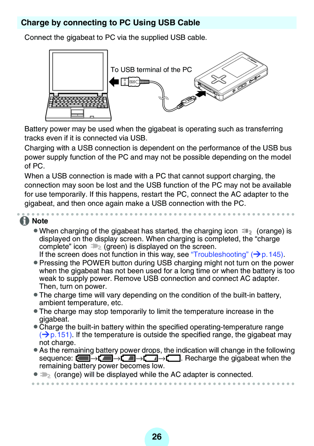 Toshiba MEGF10K, MEG-F40, MEGF20K, MEGF10S, MEG-F20, MEG-F60 owner manual Charge by connecting to PC Using USB Cable 