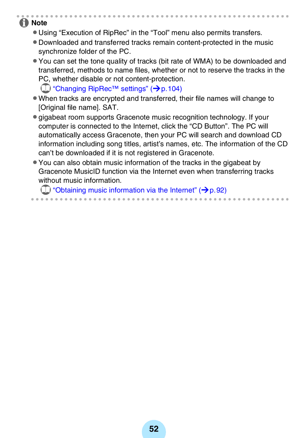 Toshiba MEGF10S, MEG-F40, MEGF20K, MEG-F20, MEGF10K, MEG-F60 owner manual # Obtaining music information via the Internet p.92 