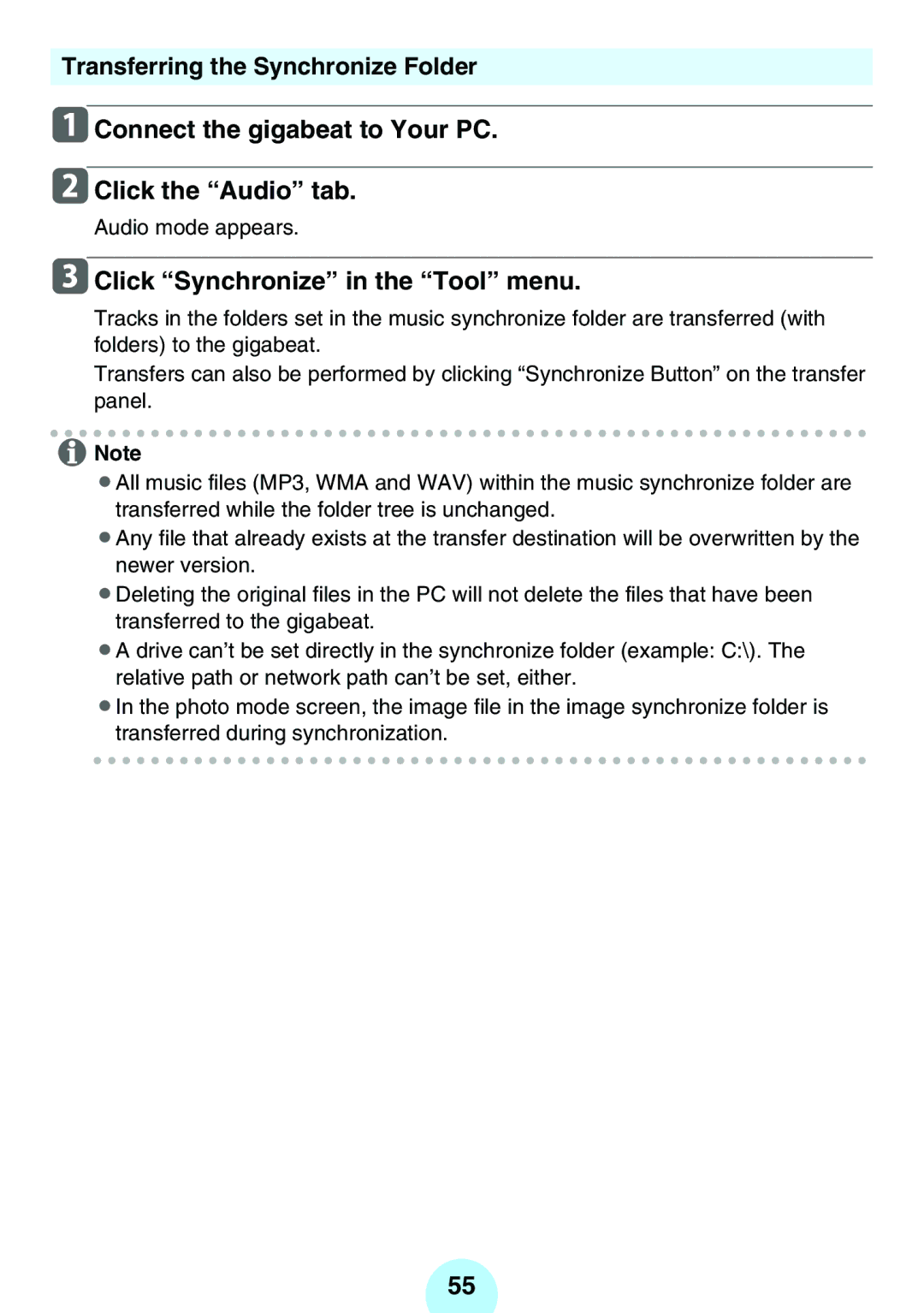 Toshiba MEG-F60, MEG-F40, MEGF20K, MEGF10S, MEG-F20, MEGF10K owner manual Click Synchronize in the Tool menu 