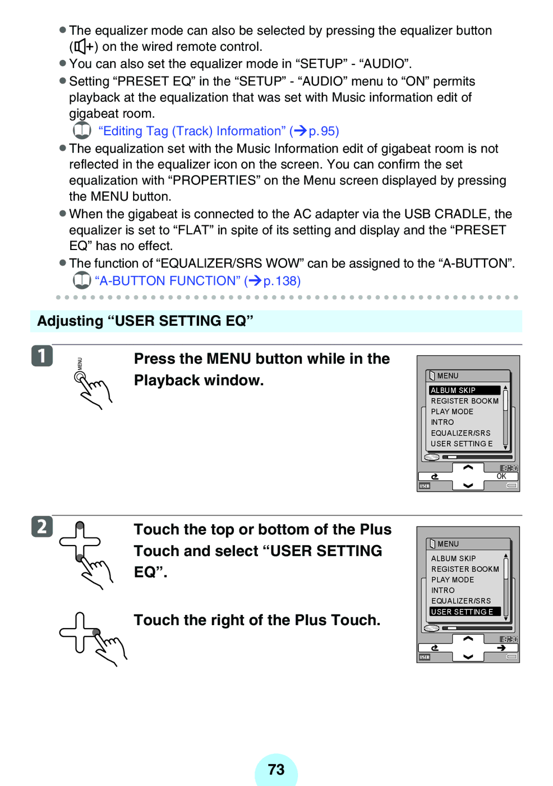 Toshiba MEGF10S, MEG-F40, MEGF20K, MEG-F20, MEGF10K, MEG-F60 owner manual Touch and select User Setting 