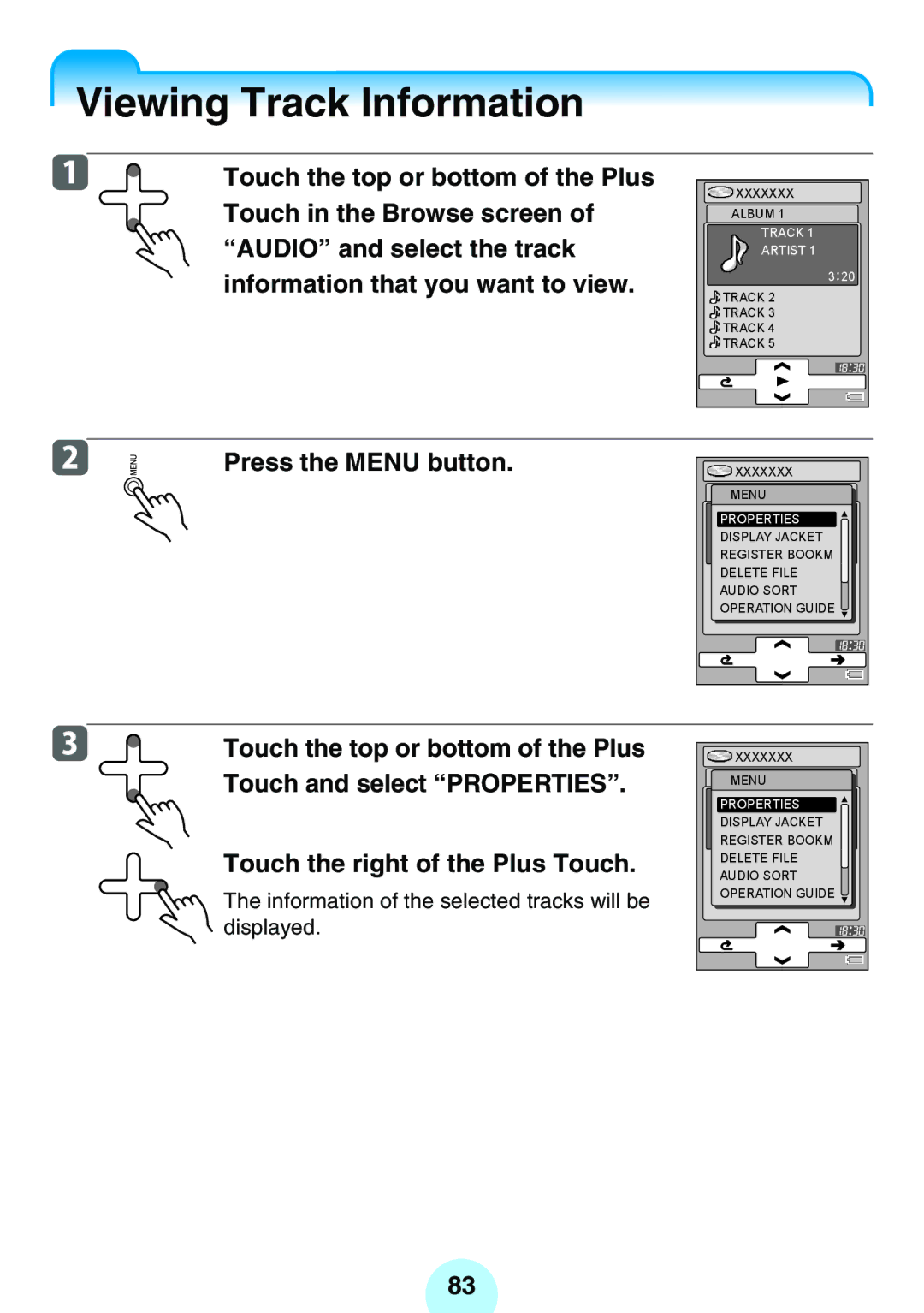 Toshiba MEG-F60, MEG-F40, MEGF10 Viewing Track Information, Audio and select the track, Information that you want to view 