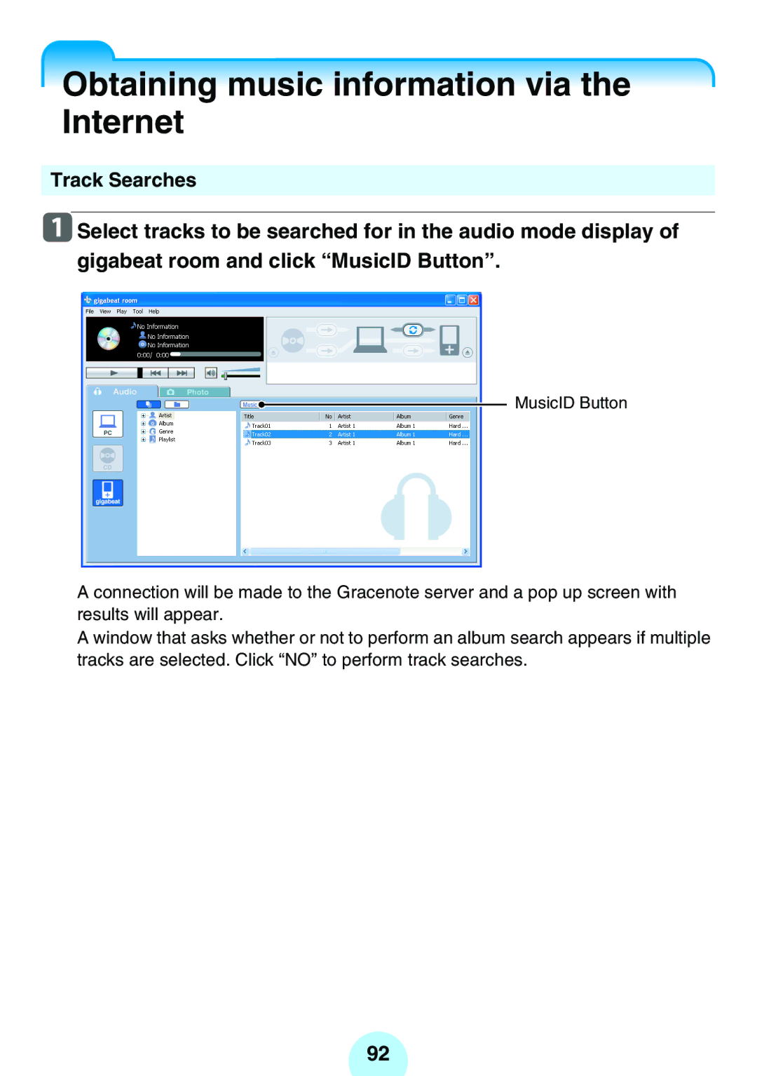 Toshiba MEG-F40, MEGF20K, MEGF10S, MEG-F20, MEGF10K, MEG-F60 owner manual Obtaining music information via the Internet 