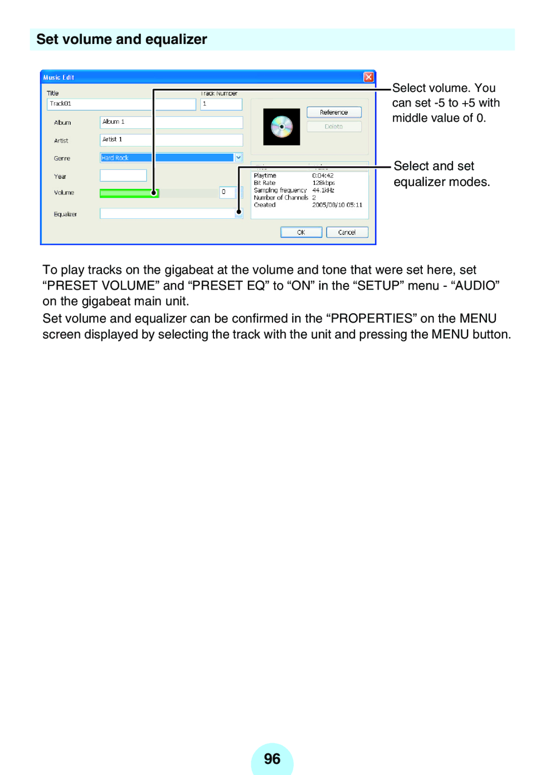 Toshiba MEGF10K, MEG-F40, MEGF20K, MEGF10S, MEG-F20, MEG-F60 owner manual Set volume and equalizer 