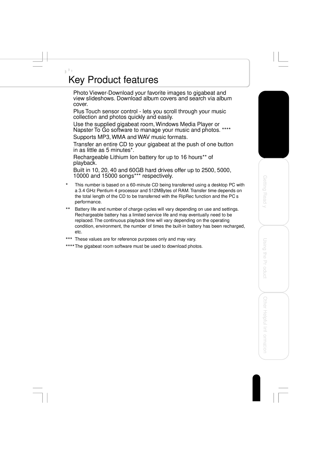 Toshiba MEGF60 owner manual Key Product features 