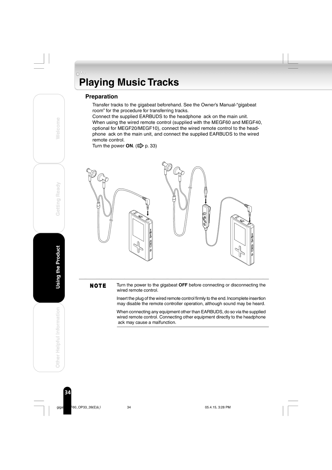 Toshiba MEGF60 owner manual Playing Music Tracks 