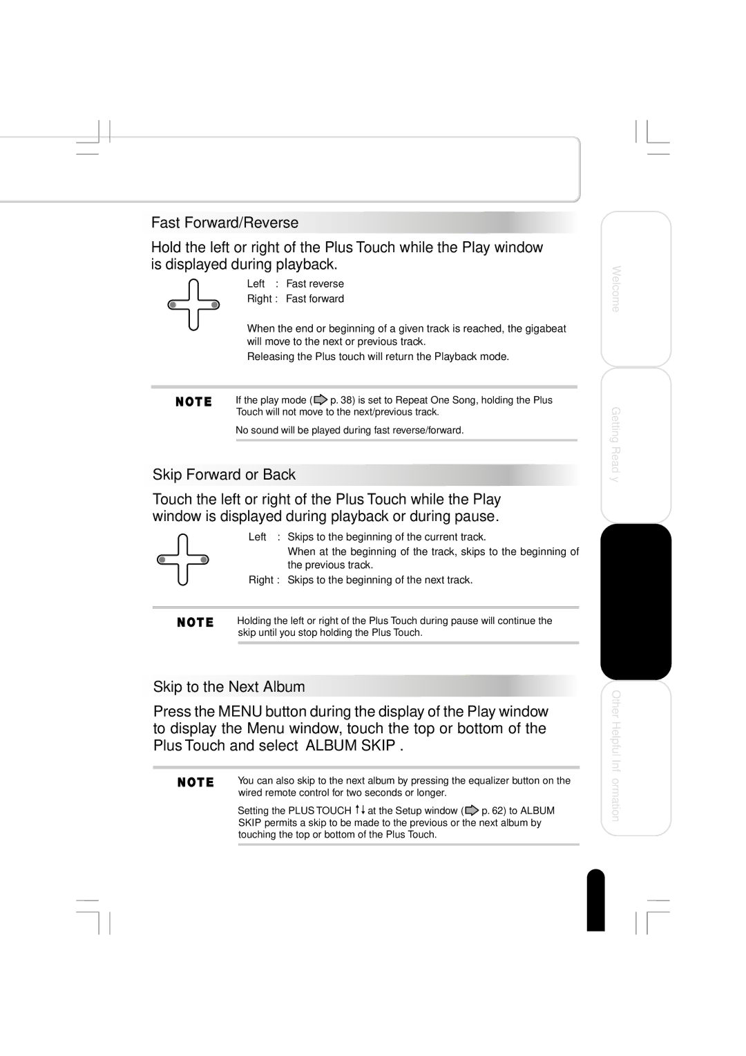 Toshiba MEGF60 owner manual Skip Forward or Back 