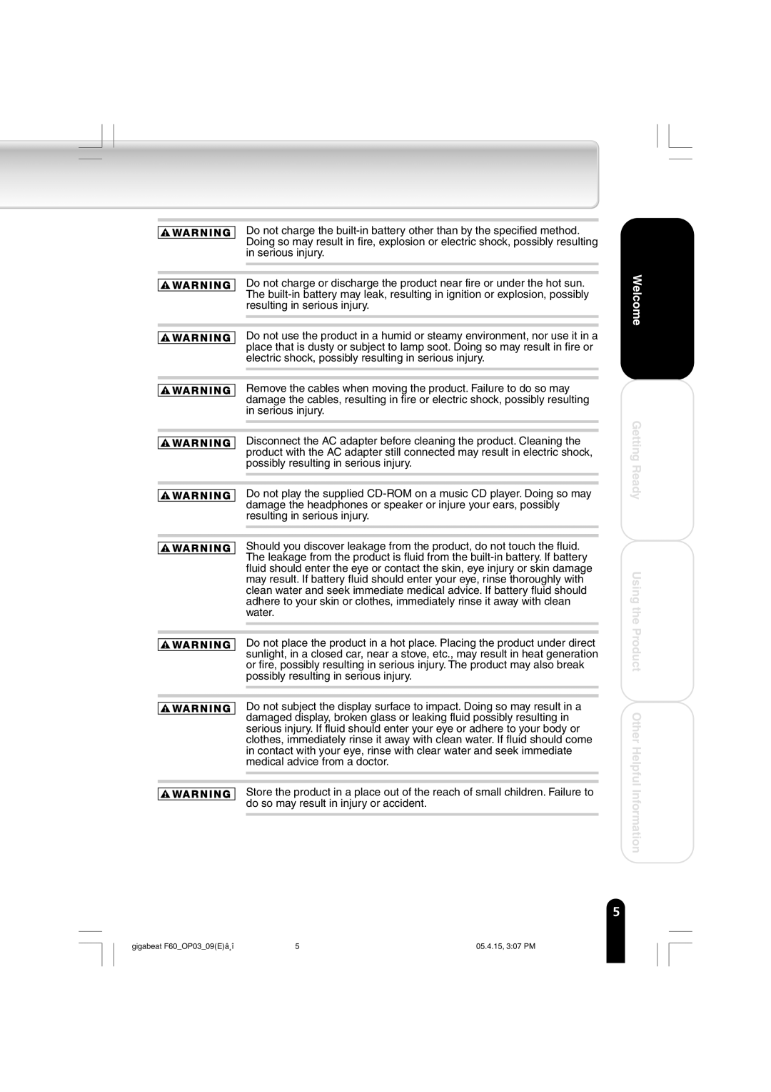 Toshiba MEGF60 owner manual Welcome 