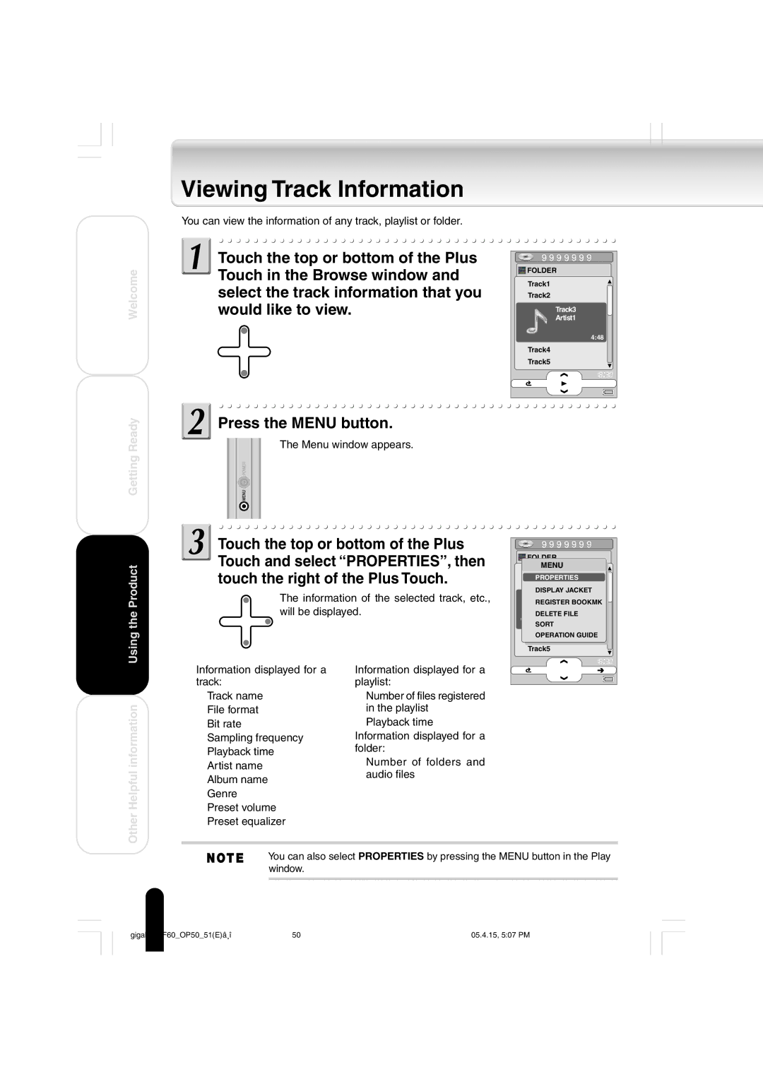 Toshiba MEGF60 owner manual Viewing Track Information 