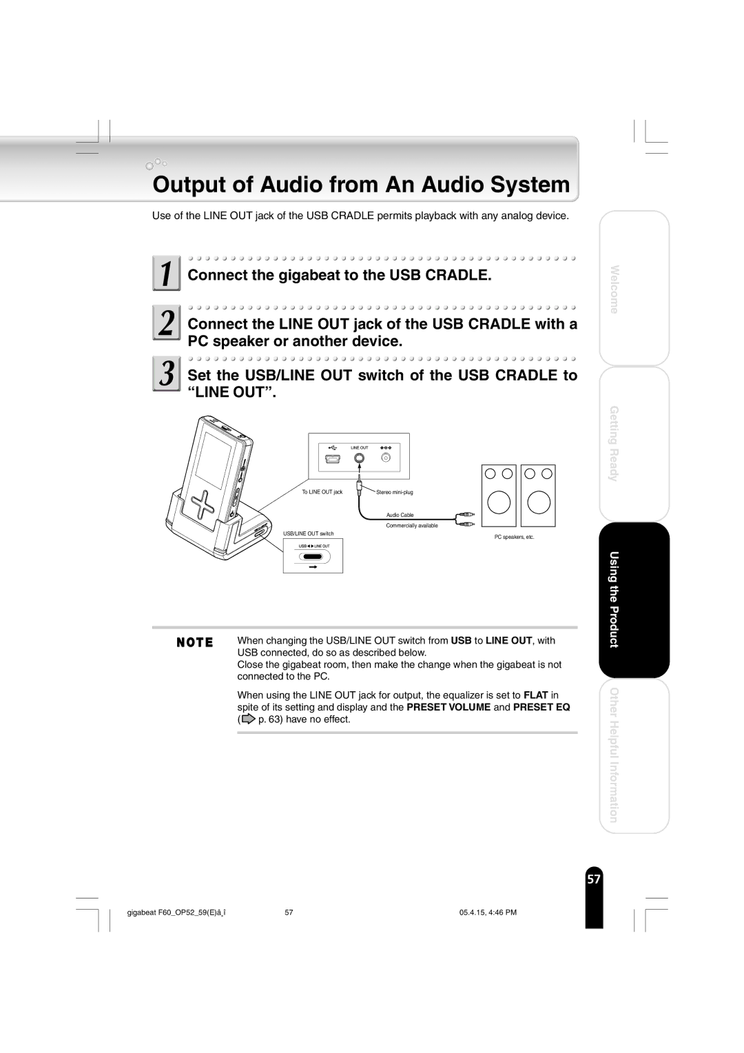 Toshiba MEGF60 owner manual Output of Audio from An Audio System 