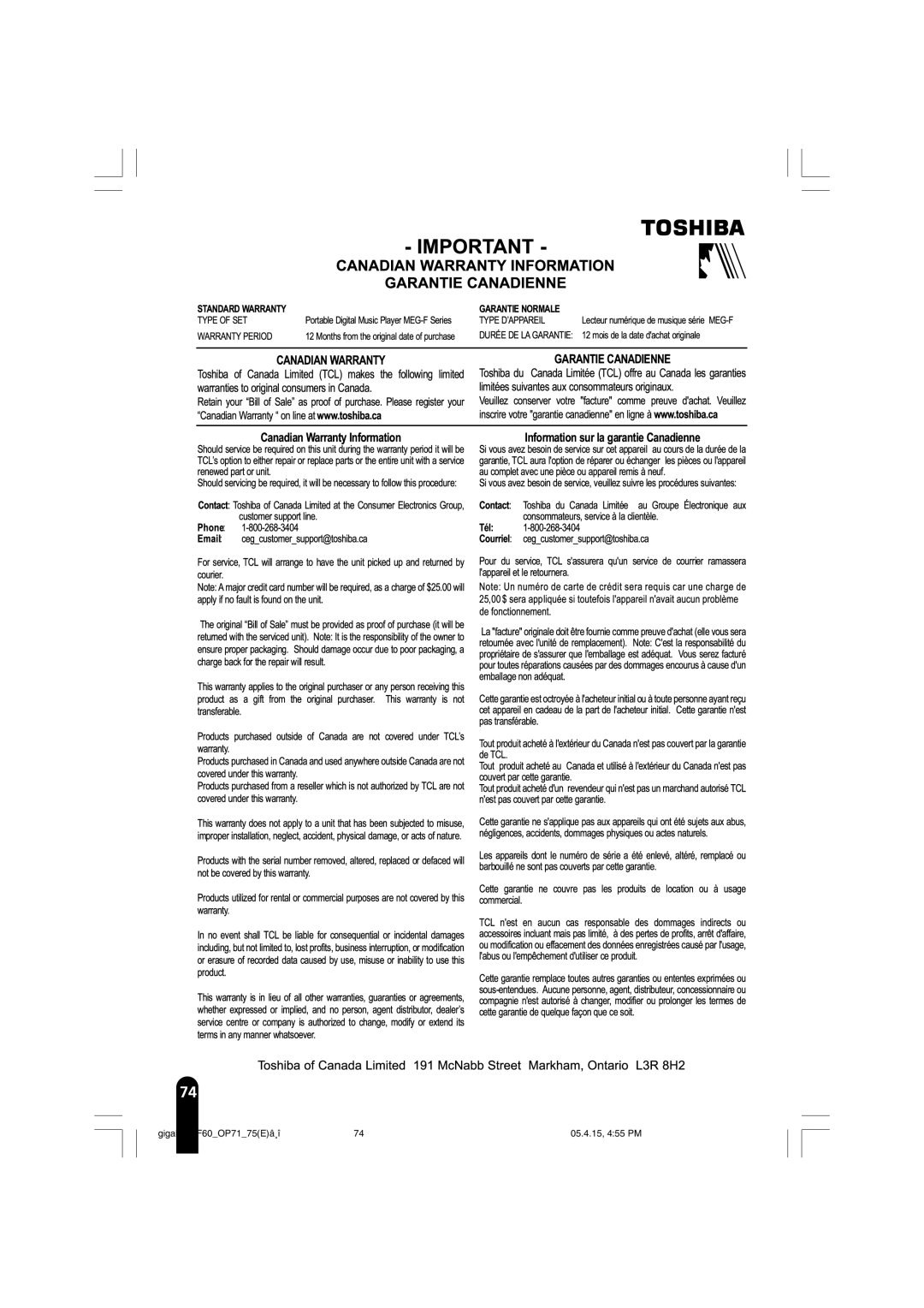 Toshiba MEGF60 owner manual Gigabeat F60OP7175Eâ¸î 05.4.15, 455 PM 