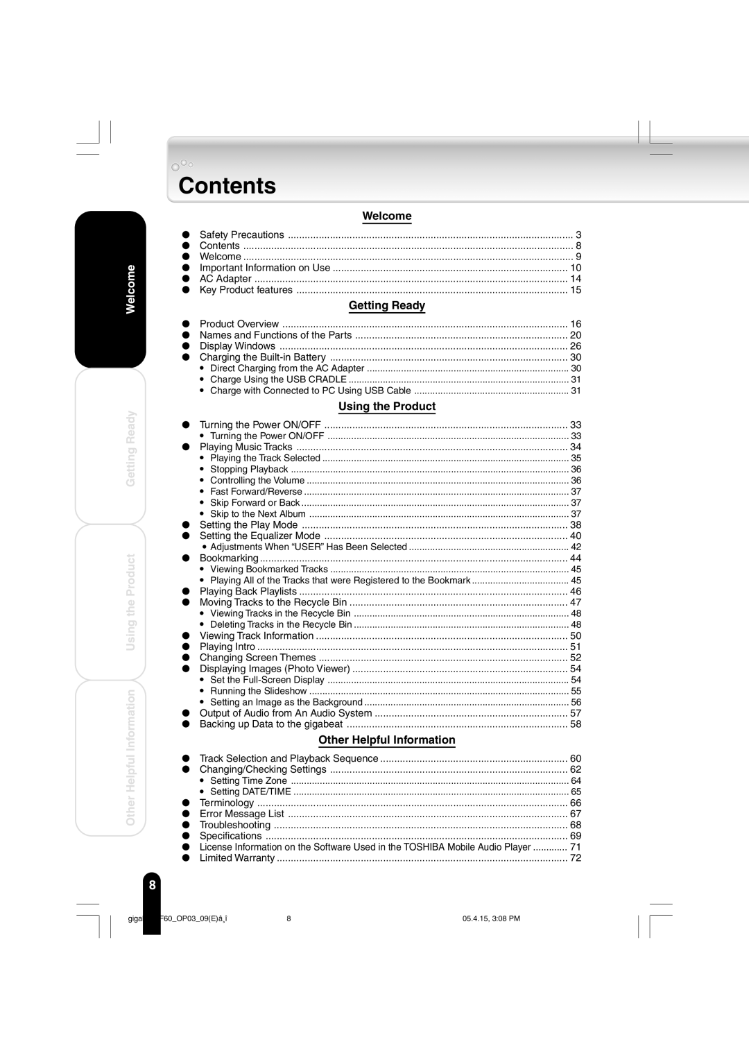 Toshiba MEGF60 owner manual Contents 