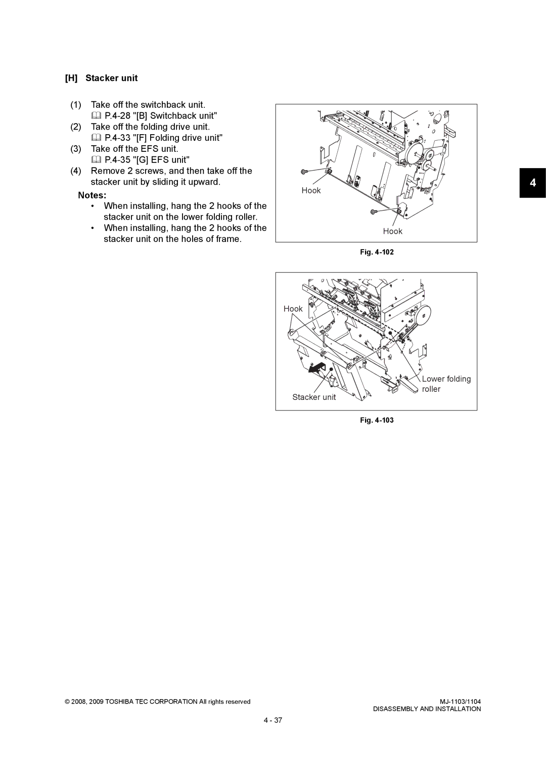 Toshiba MJ-1103, MJ-1104 service manual Stacker unit 