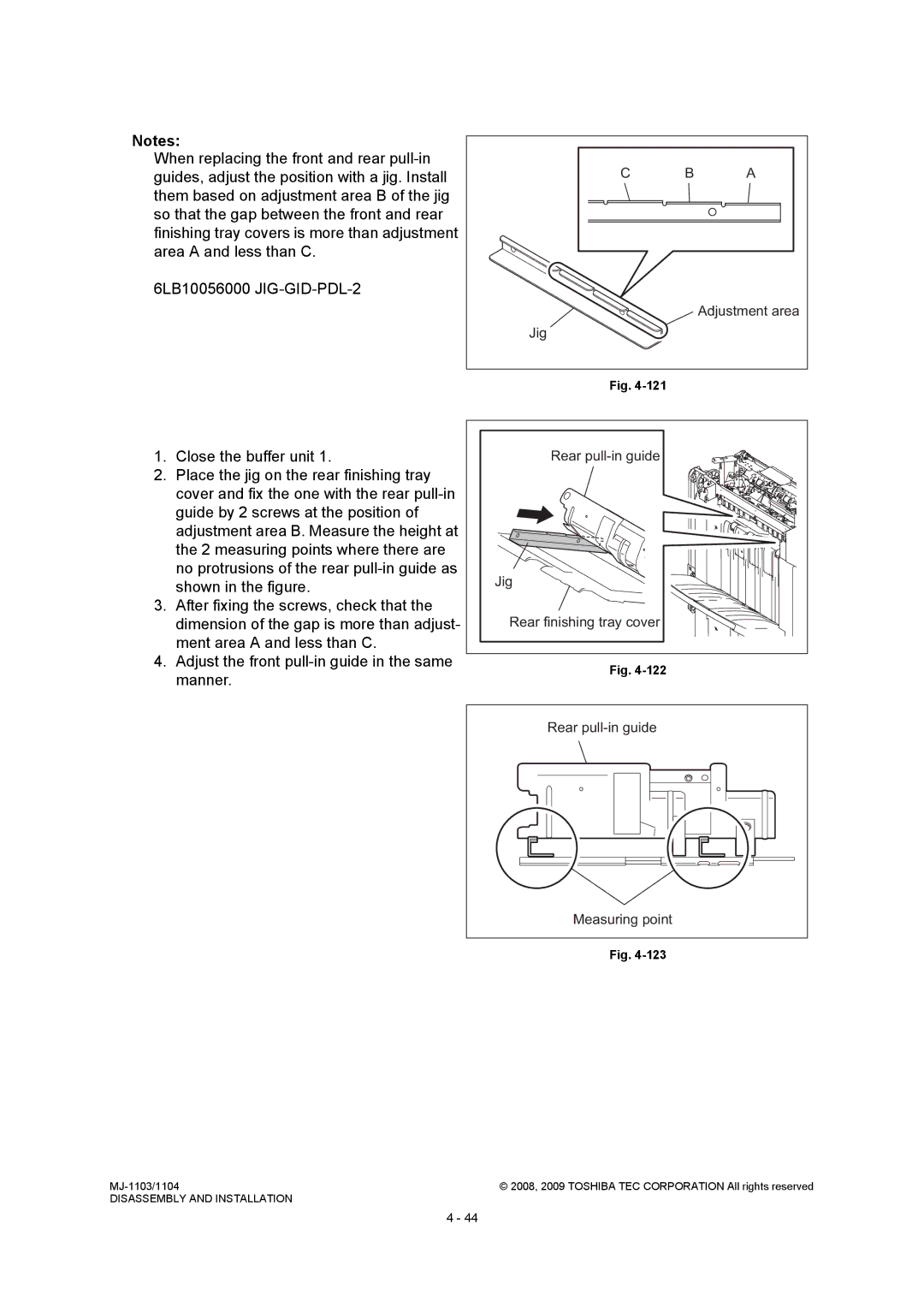 Toshiba MJ-1104, MJ-1103 service manual Jig Rear pull-in guide, Rear finishing tray cover 