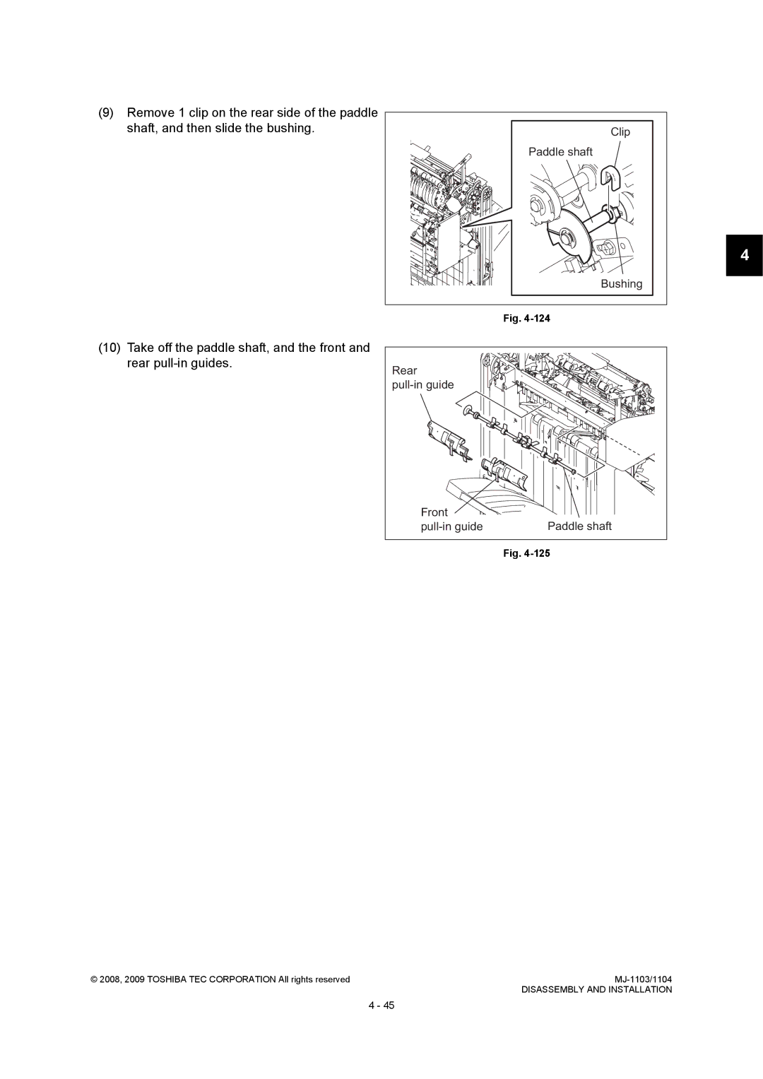 Toshiba MJ-1103, MJ-1104 service manual Paddle shaft, Rear Pull-in guide Front 