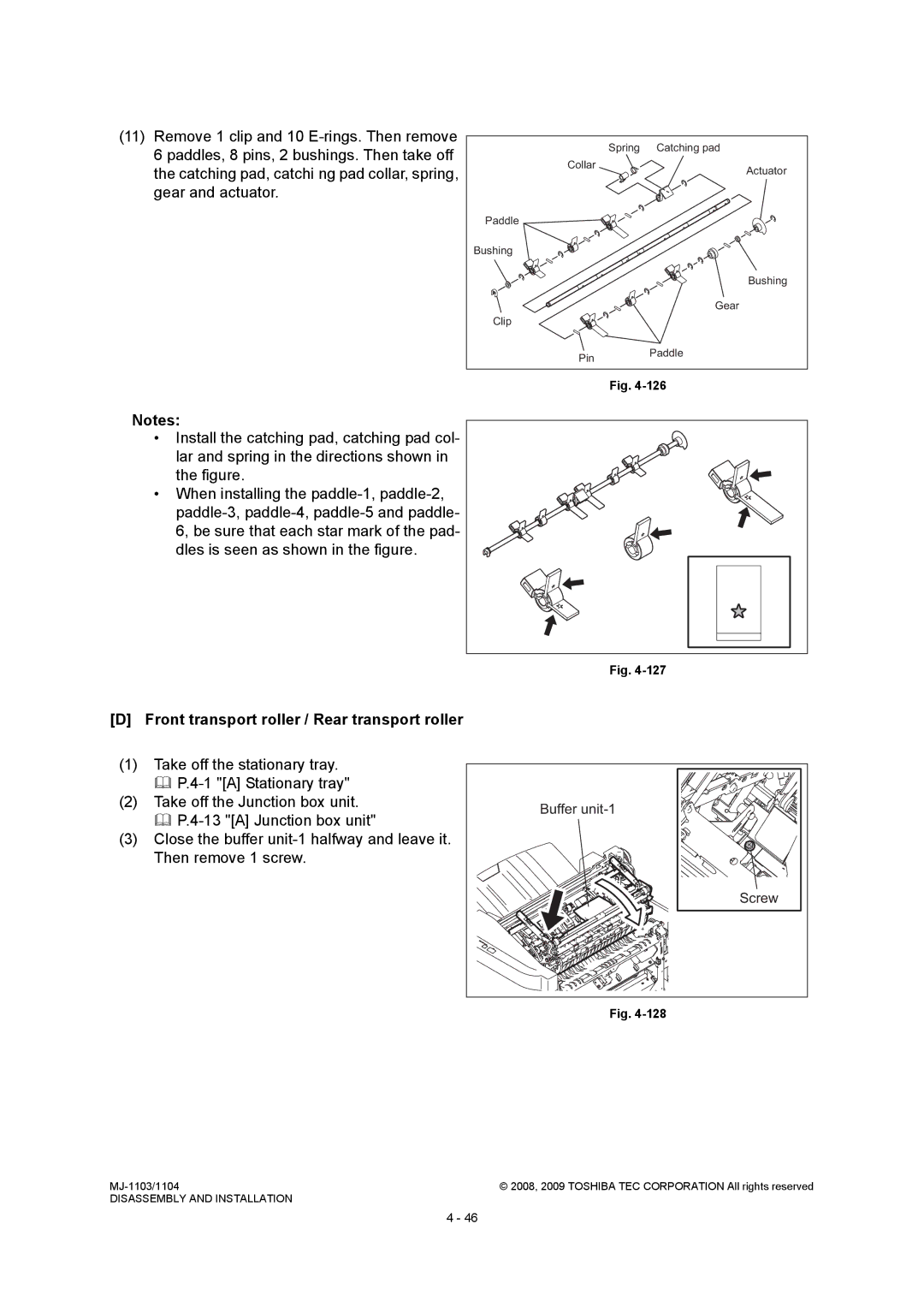 Toshiba MJ-1104, MJ-1103 service manual Front transport roller / Rear transport roller, Buffer unit-1 