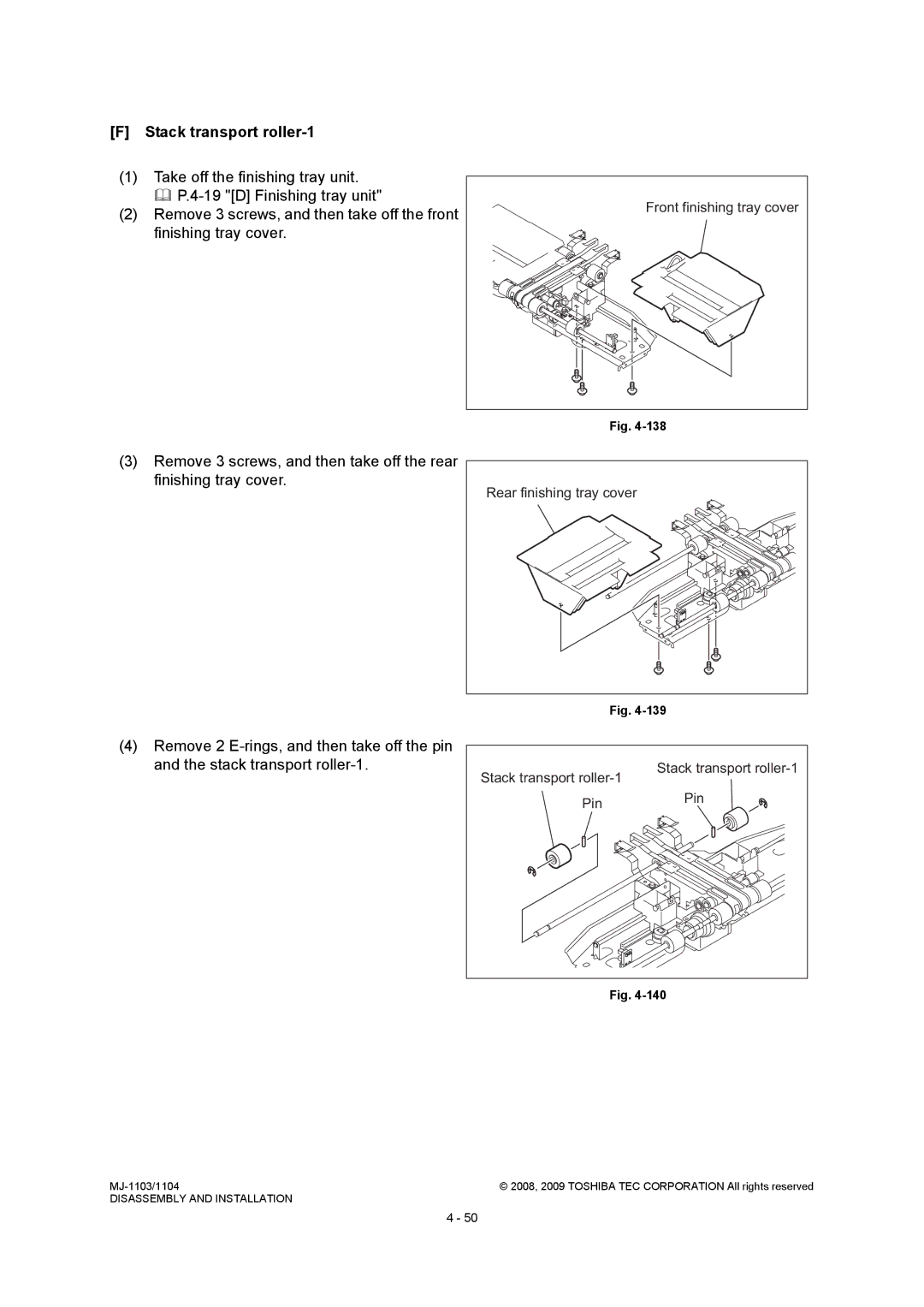 Toshiba MJ-1104, MJ-1103 service manual Stack transport roller-1, Rear finishing tray cover 