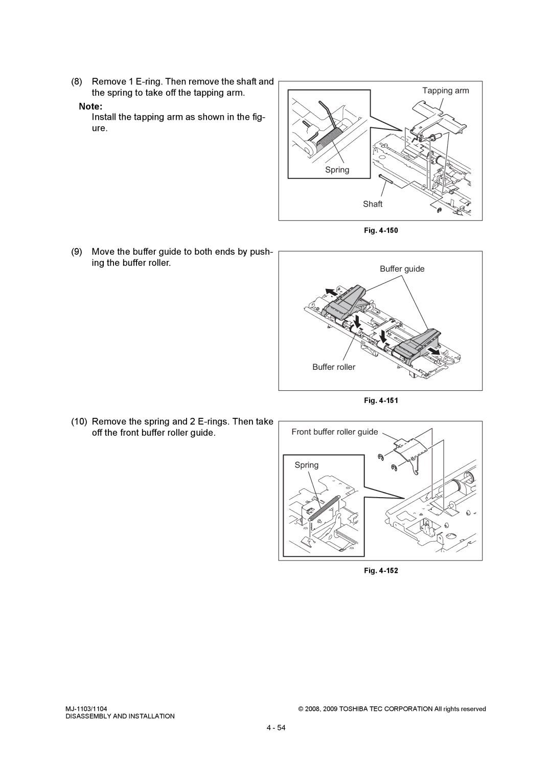 Toshiba MJ-1104, MJ-1103 service manual Buffer roller, Front buffer roller guide 