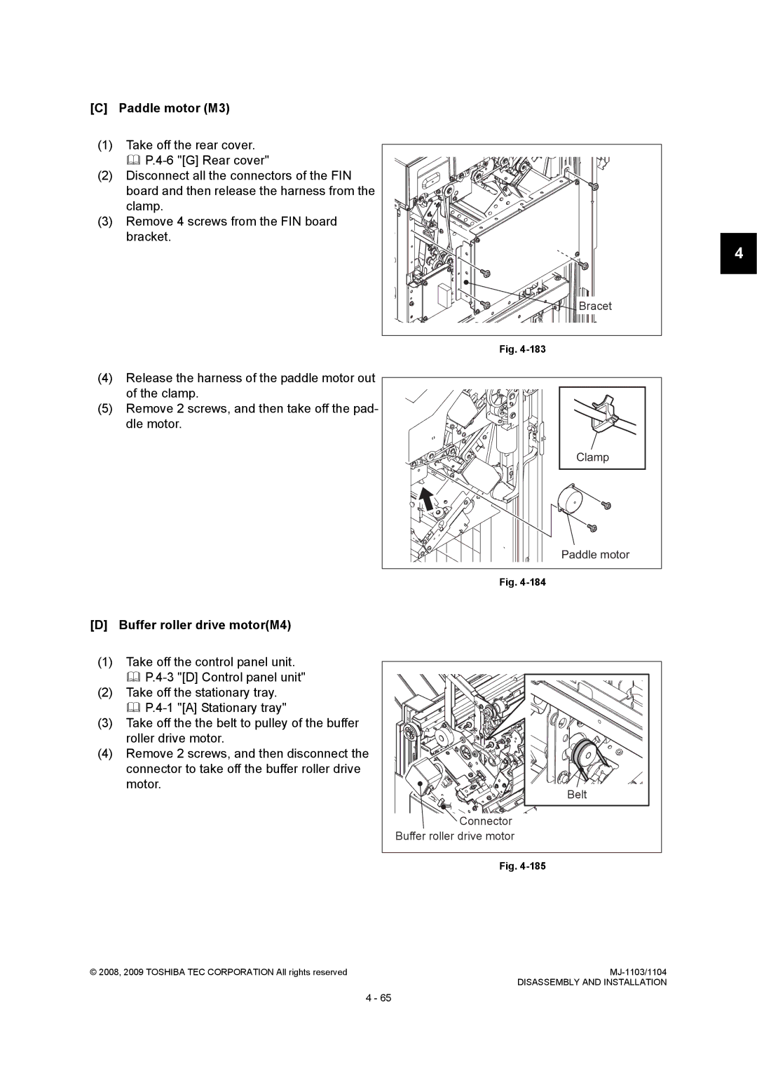 Toshiba MJ-1103, MJ-1104 service manual Paddle motor M3, Buffer roller drive motorM4 