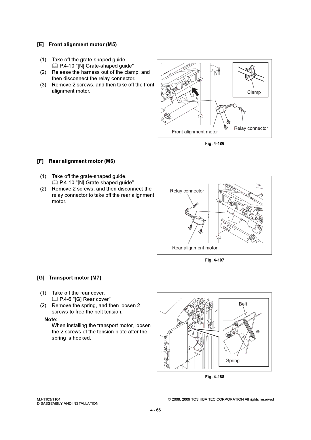 Toshiba MJ-1104, MJ-1103 service manual Front alignment motor M5, Rear alignment motor M6, Transport motor M7 