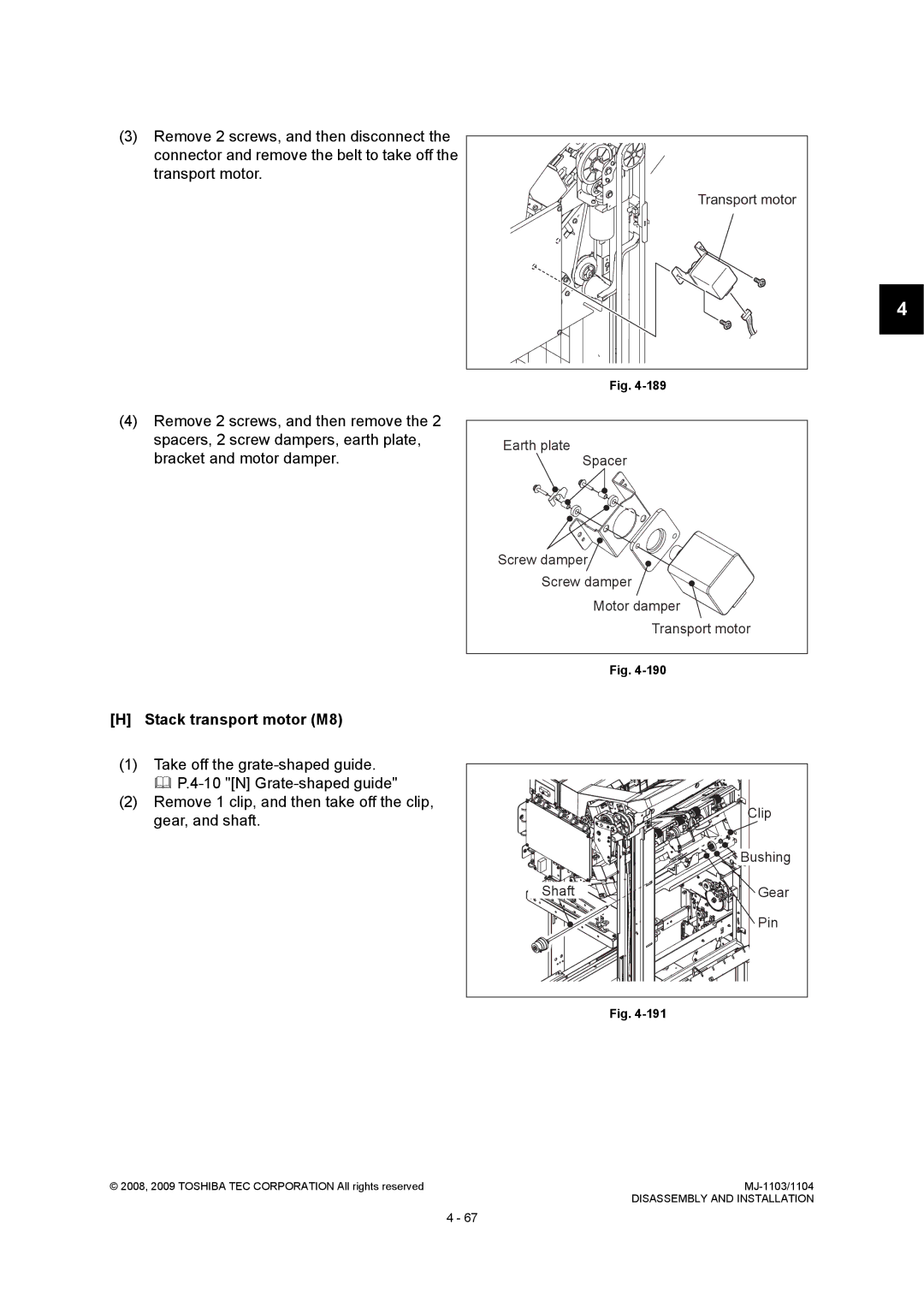 Toshiba MJ-1103, MJ-1104 service manual Stack transport motor M8, Shaft Gear Pin 