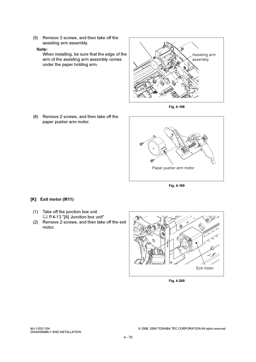 Toshiba MJ-1104, MJ-1103 service manual Exit motor M11, Assembly 