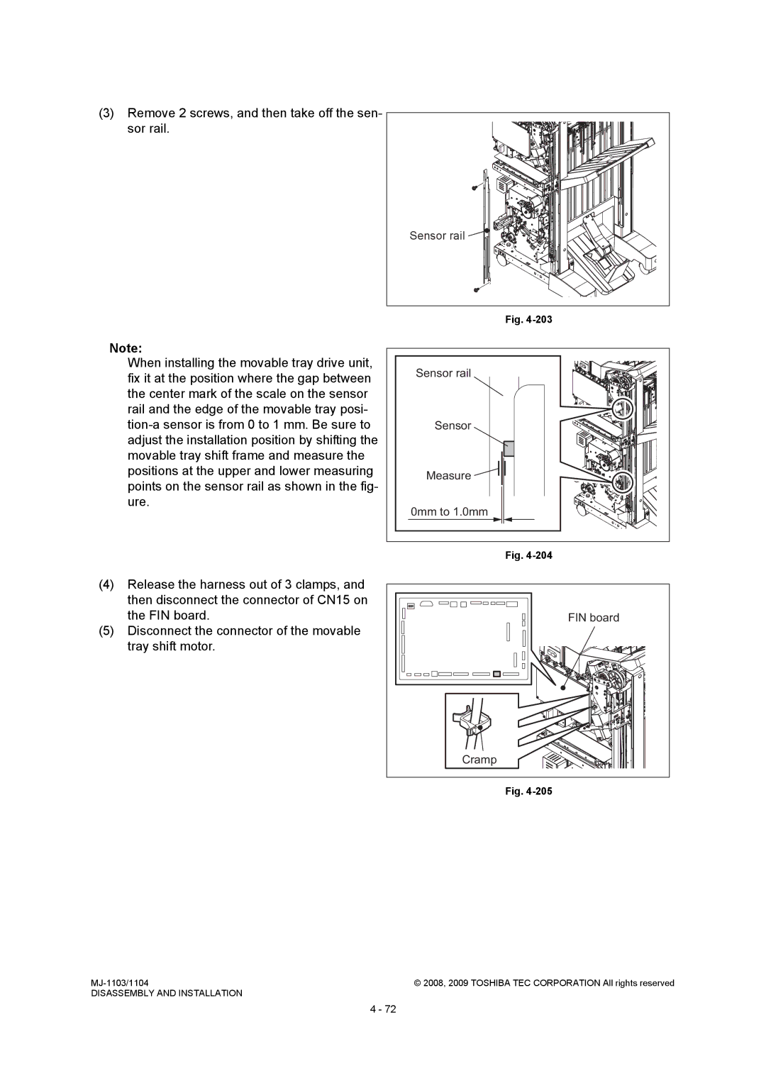 Toshiba MJ-1104, MJ-1103 service manual Sensor rail 