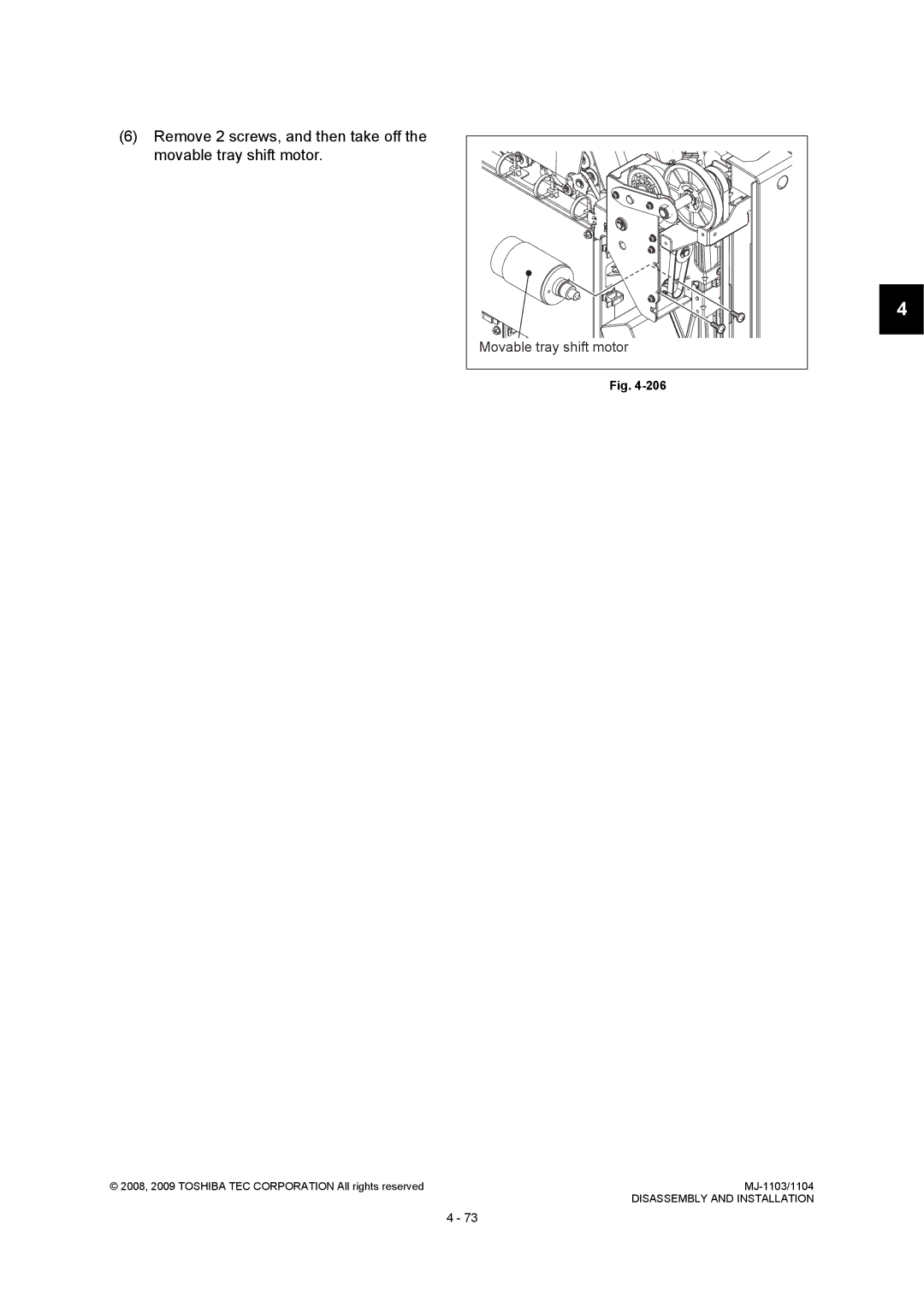 Toshiba MJ-1103, MJ-1104 service manual Movable tray shift motor 