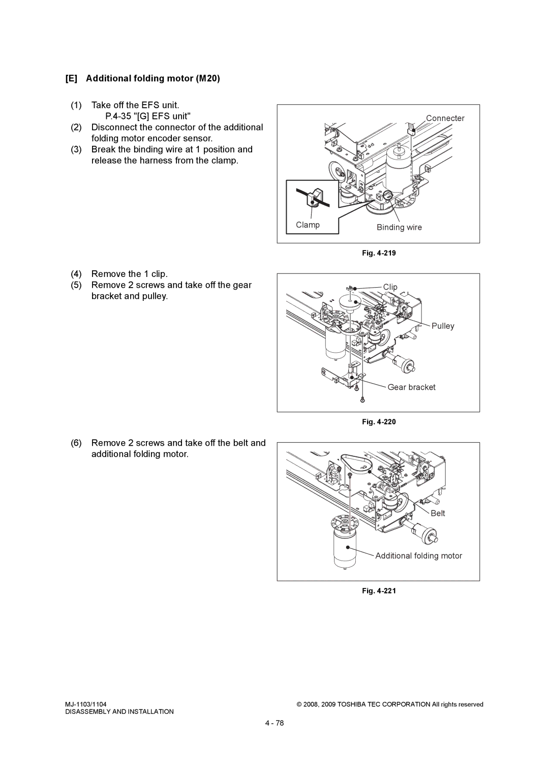 Toshiba MJ-1104, MJ-1103 service manual Additional folding motor M20, Clamp Binding wire 