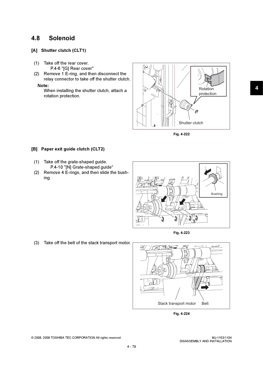 Toshiba MJ-1103, MJ-1104 service manual Solenoid, Shutter clutch CLT1, Paper exit guide clutch CLT2 