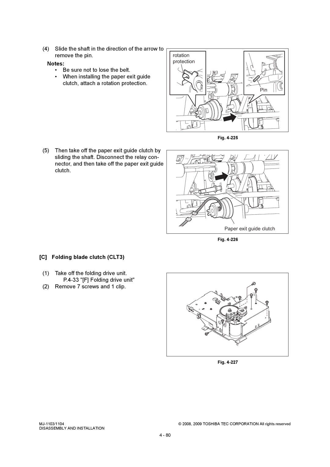 Toshiba MJ-1104, MJ-1103 service manual Folding blade clutch CLT3, Protection 