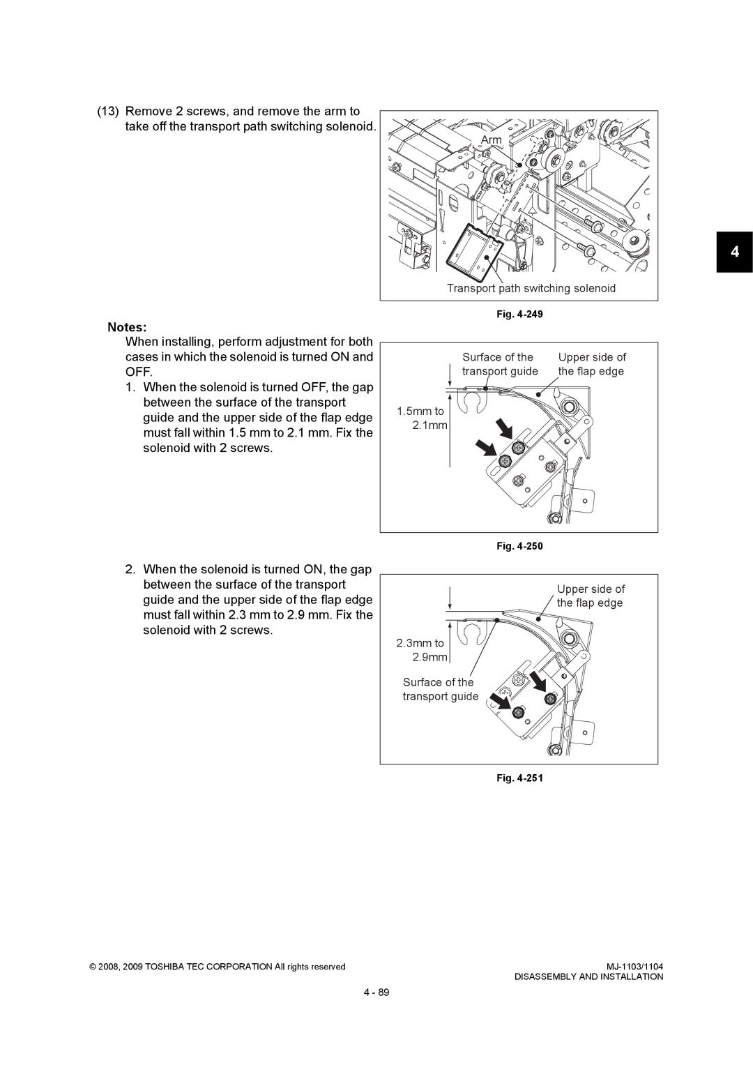 Toshiba MJ-1103, MJ-1104 service manual Arm Transport path switching solenoid Surface 