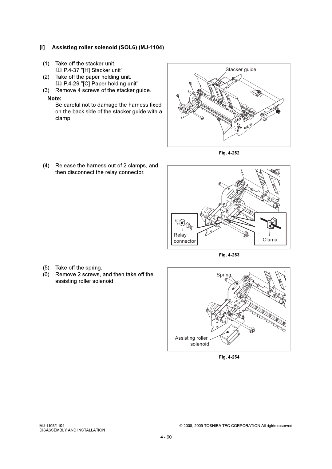 Toshiba MJ-1103 service manual Assisting roller solenoid SOL6 MJ-1104, Stacker guide, Relay 