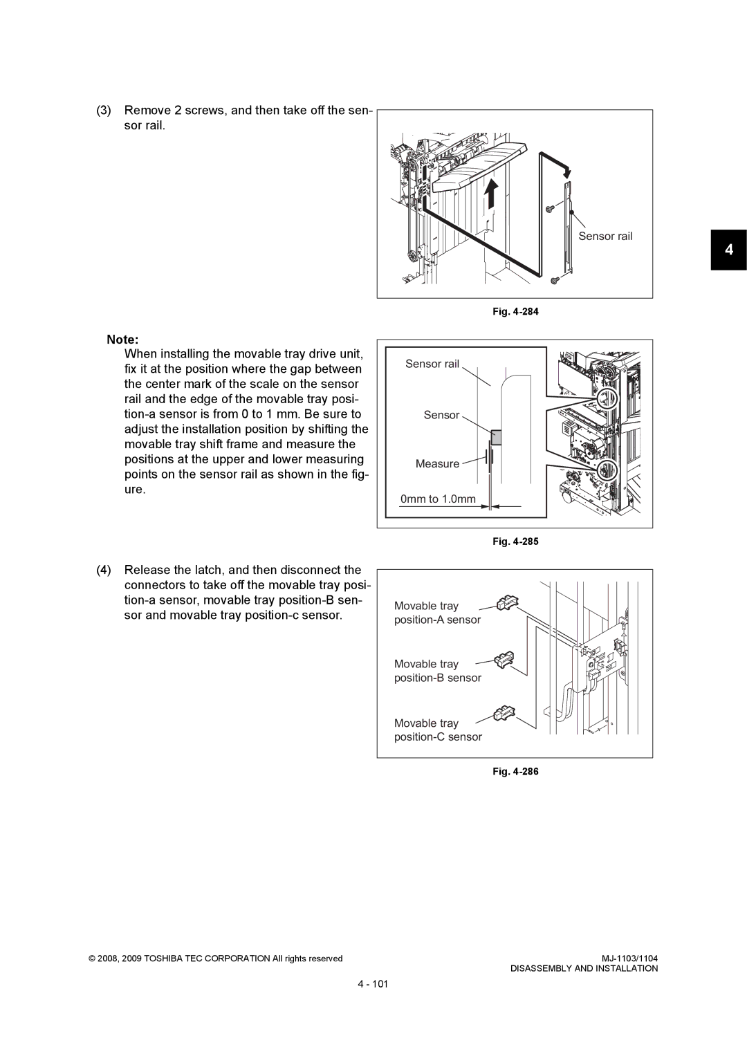 Toshiba MJ-1103, MJ-1104 service manual Sensor rail 