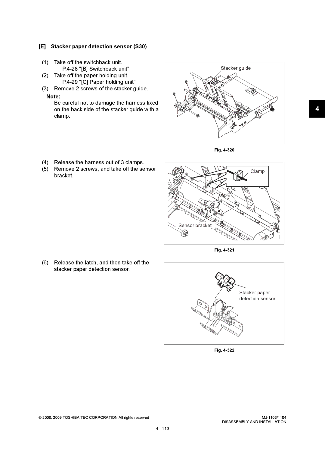 Toshiba MJ-1103, MJ-1104 service manual Stacker paper detection sensor S30 