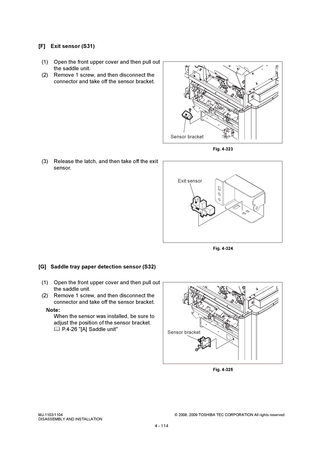 Toshiba MJ-1104, MJ-1103 service manual Exit sensor S31, Release the latch, and then take off the exit sensor 